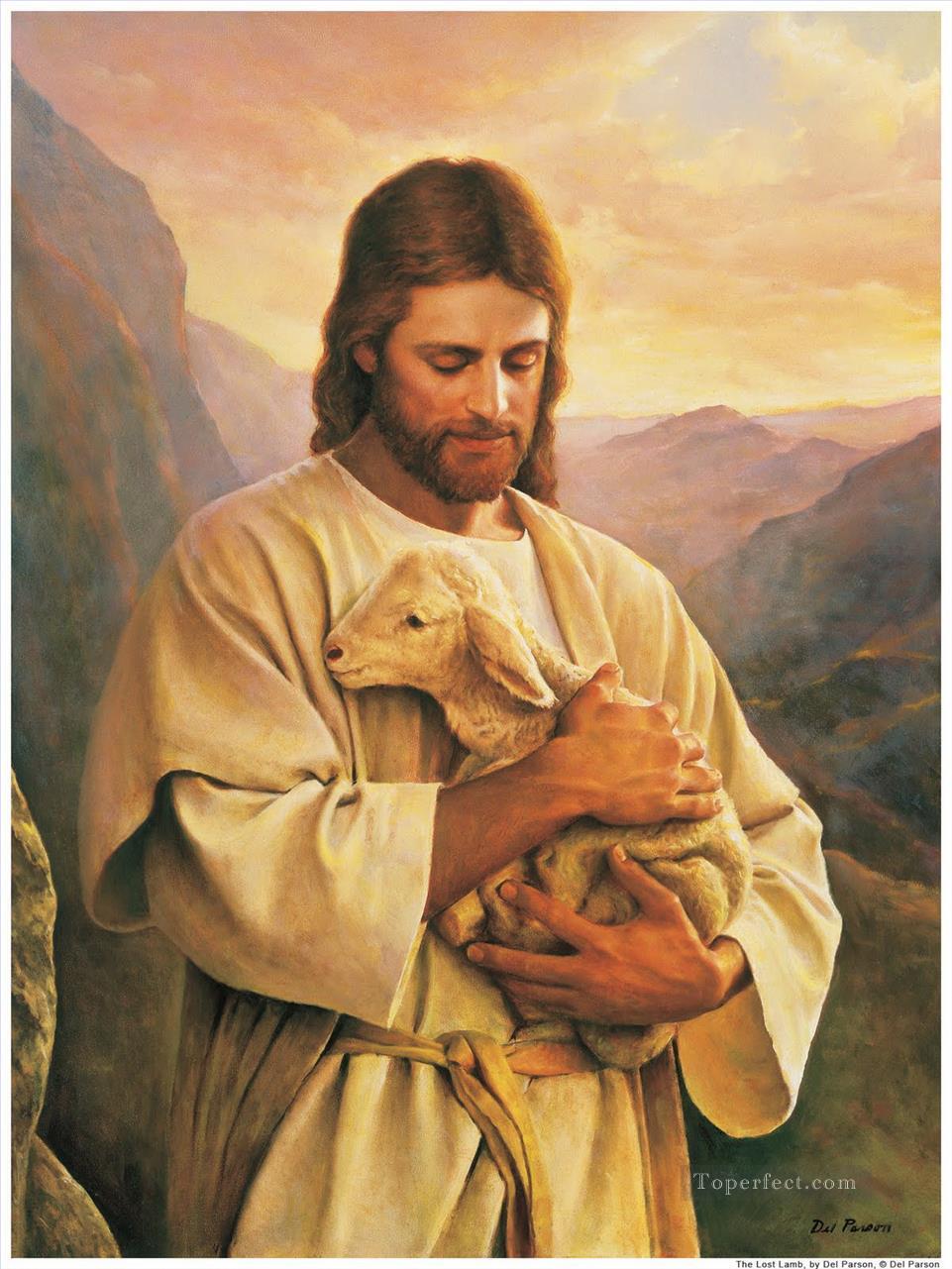 Jesús llevando un cordero perdido religioso cristiano Pintura al óleo